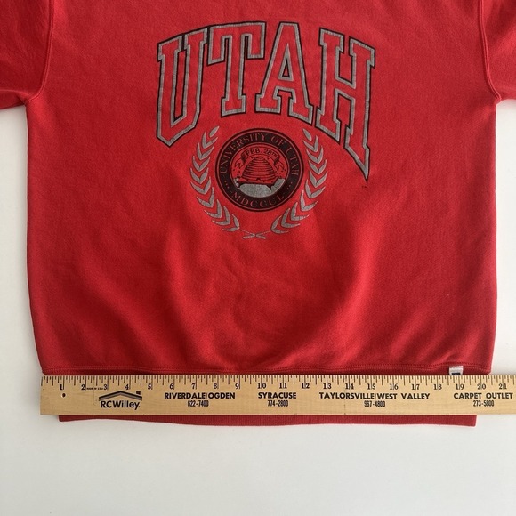 Vintage 90s Utah University Sweatshirt Russell Athletic XL Red Made USA Crewneck - Picture 10 of 13